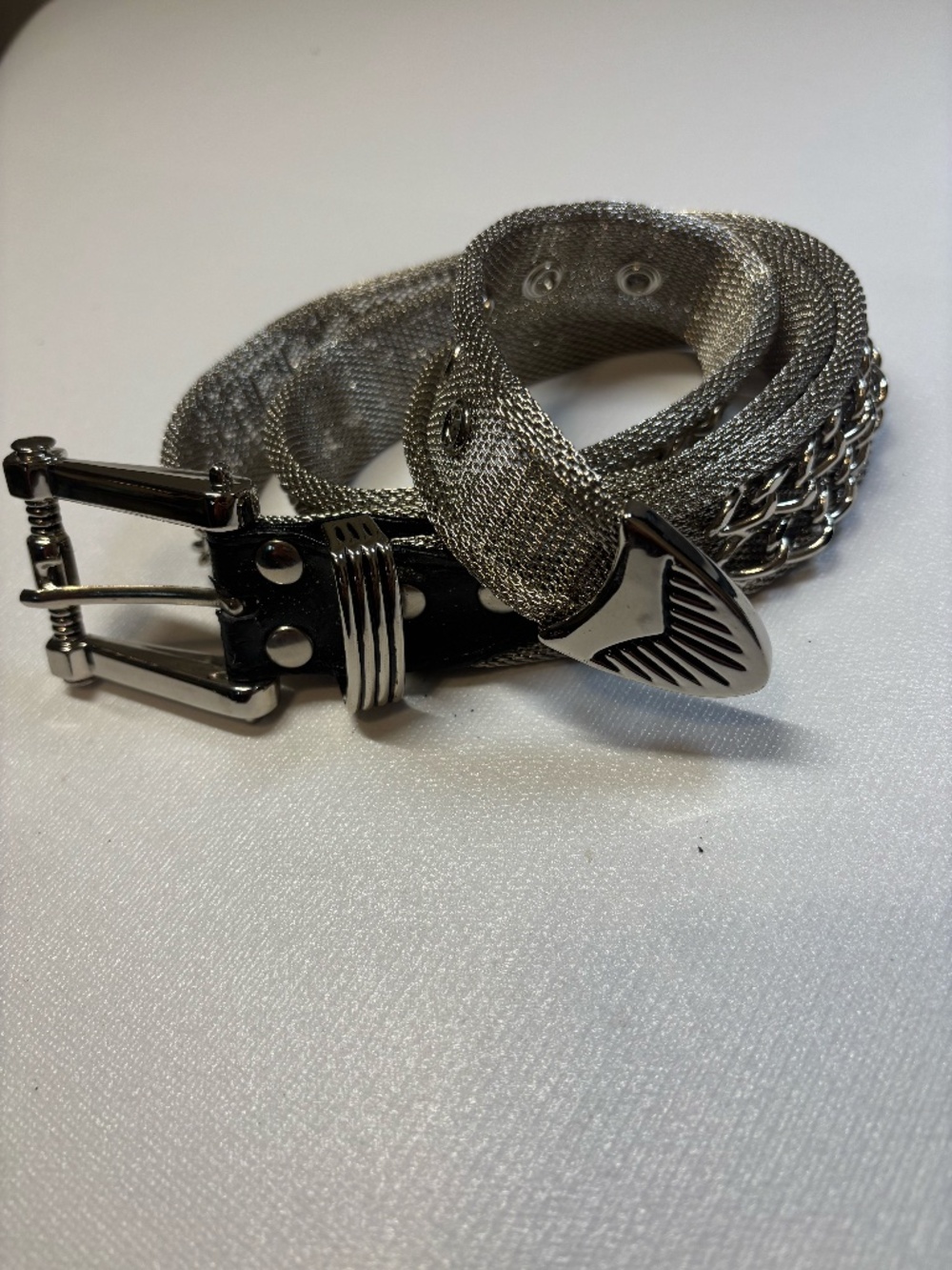 Vintage Silver Metal Mesh Chain Statement Belt Western Y2K